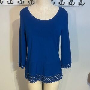 Talbots Royal Blue Long Sleeve Top with Cutout Hem size M